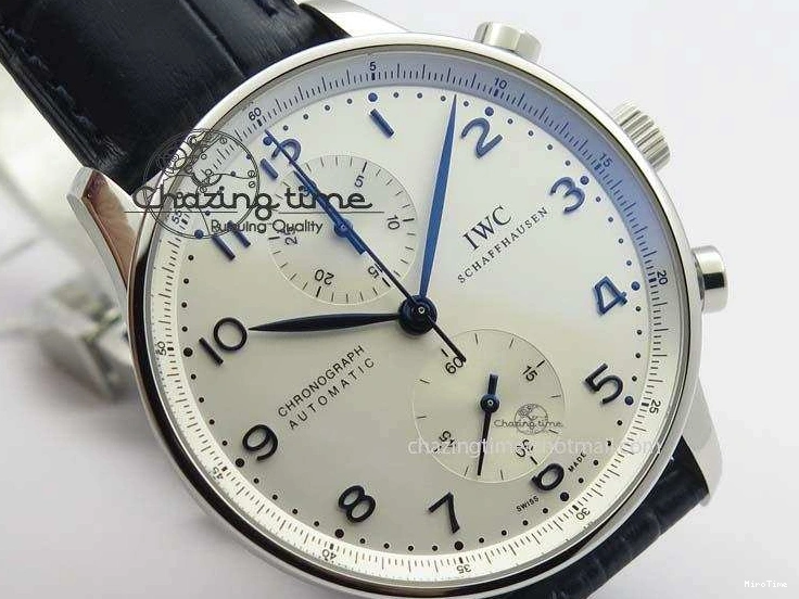 MIROTIME 0424 UrbanStyle Portuguese IW371446 ZF 1:1 Best Edition SS White Dial Blue Markers On Blue Leather Strap  A79350 V 7270